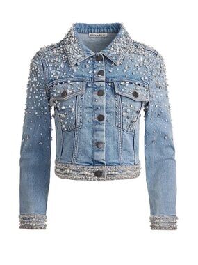 ALICE + OLIVIA NELSON EMBELLISHED FITTED DENIM JACKET SIZE S